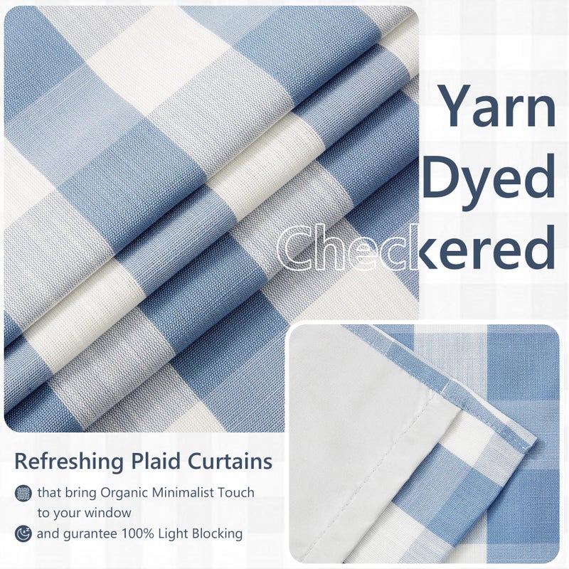 Amzdecor Blue White Buffalo Plaid Full Blackout Curtains 84 Inch Long for Bedroom Living Room Farmhouse Check Patterned Drapes Thermal Insulated Soundproof Grommet Window Treatment, 2 Panels, 52"x84" - Image 5