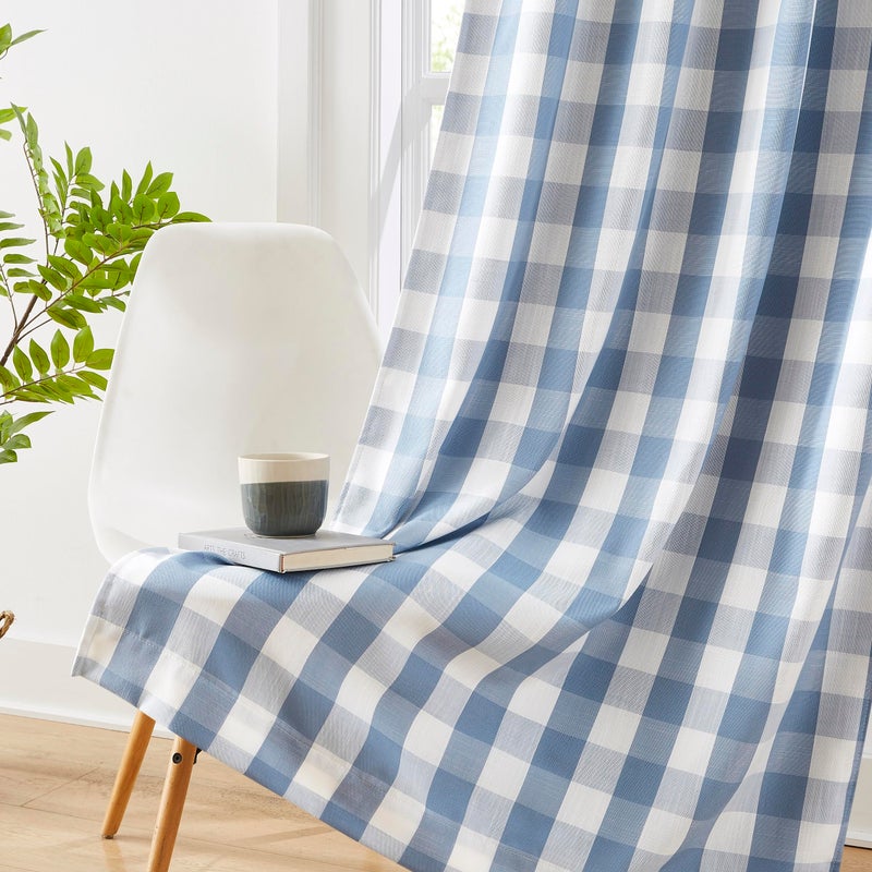 Amzdecor Blue White Buffalo Plaid Full Blackout Curtains 84 Inch Long for Bedroom Living Room Farmhouse Check Patterned Drapes Thermal Insulated Soundproof Grommet Window Treatment, 2 Panels, 52"x84" - Image 2
