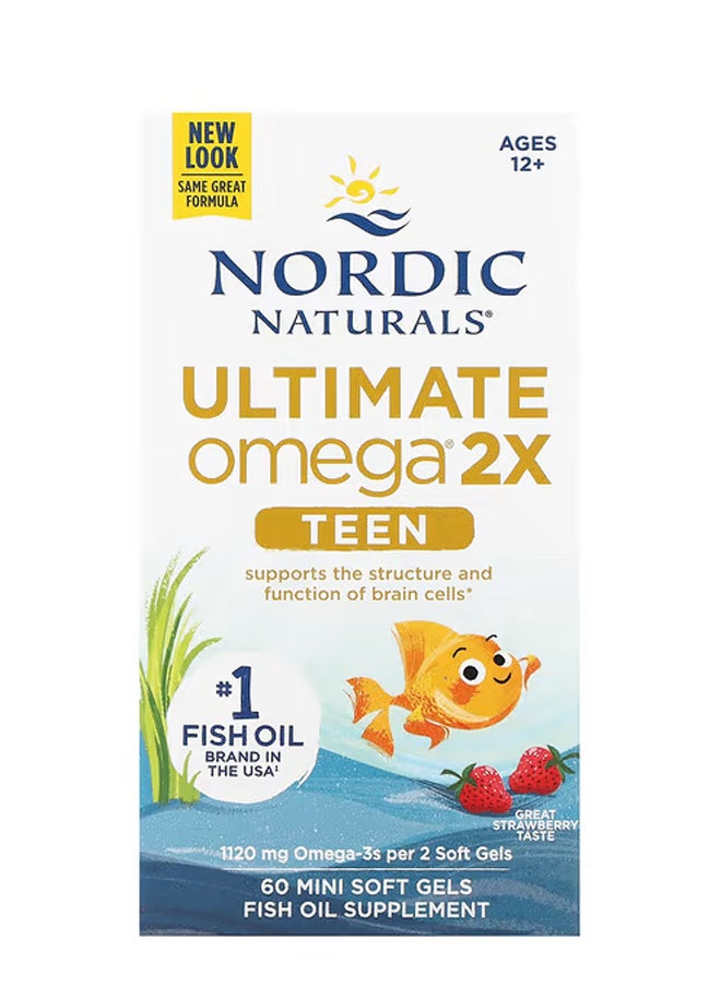 NORDIC NATURALS Teen Ultimate Omega 2X Ages 12+ Strawberry 60 Mini Soft Gels 