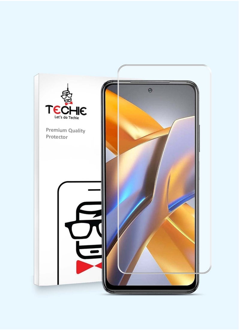 Techie - HD Tempered Glass Screen Protector for Xiaomi Poco M5s - Anti Reflection Anti Bubbles 9H Hardness 0.33 mm Rounded Edges Easy Installation - Image 1