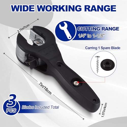 SYFLHYP 3rd Gen Ratcheting Tube Cutter in Narrow Space, Premium Pipe Cutters(1/4in to 1-1/8in) for Copper, Brass, Aluminum, PVC and PPR, Total 3 Steel Bades, 1 Pair of Slip-free Gloves - Image 2