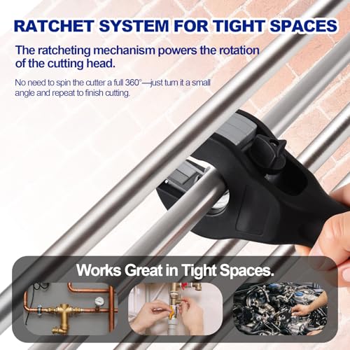 SYFLHYP 3rd Gen Ratcheting Tube Cutter in Narrow Space, Premium Pipe Cutters(1/4in to 1-1/8in) for Copper, Brass, Aluminum, PVC and PPR, Total 3 Steel Bades, 1 Pair of Slip-free Gloves - Image 4