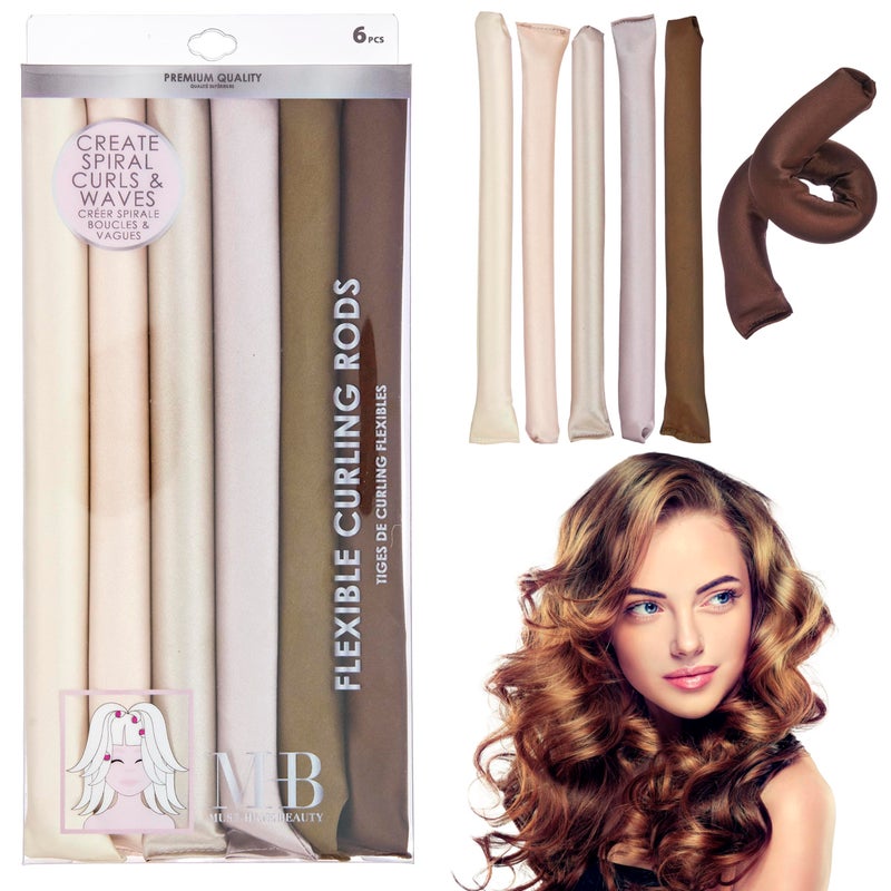 Expressions 6pc Satin Curling Rods - Super Soft Hair Accessories for Women - Flexible Curlers for Everyday Styling, Natural Waves & Spiral Curls - Image 1