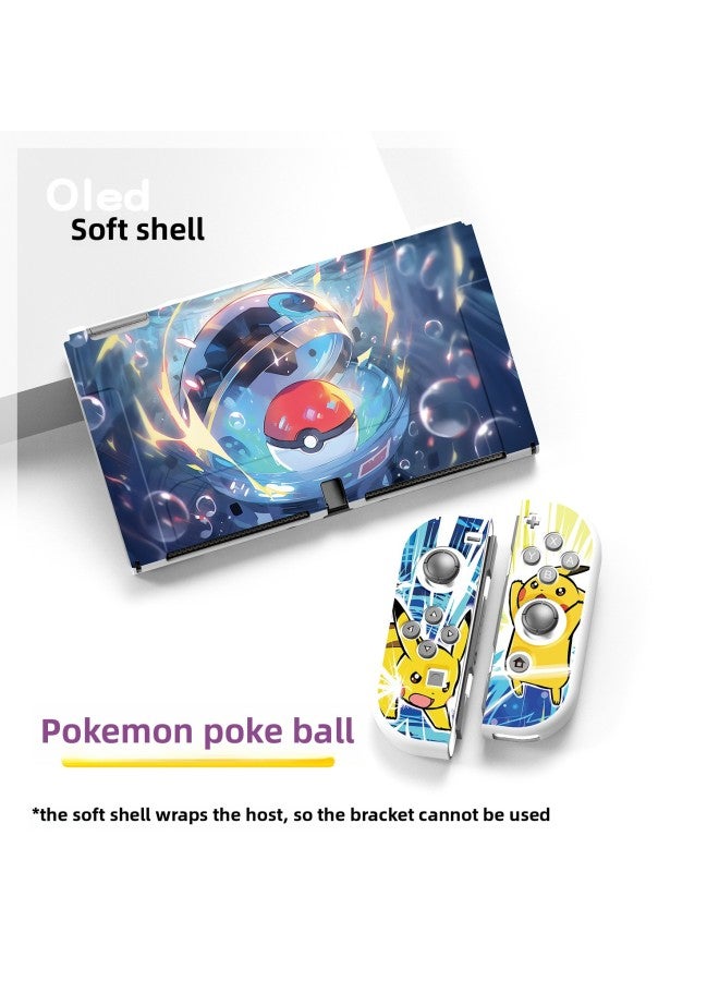 حافظة BaoKemeng OLED Nintendo TPU Case NS Frosted Split Soft Case منقوشة بالألوان وطباعة بالأشعة فوق البنفسجية HD- لون المنتج: OLED أسود Pikachu - Image 5