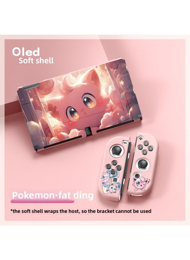 حافظة BaoKemeng OLED Nintendo TPU Case NS Frosted Split Soft Case منقوشة بالألوان وطباعة بالأشعة فوق البنفسجية HD- لون المنتج: OLED أسود Pikachu - Image 3