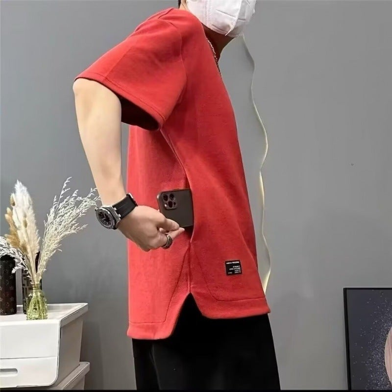 Short-sleeved T-shirt Men's Summer Round Neck Solid Color Slim-fit Base Shirt Sports Breathable Men's and Women's Same Style T-shirt - Image 3