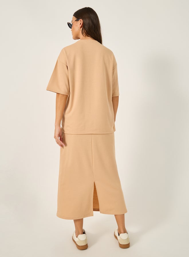 Oversized Graphic Print T-Shirt and Midi Skirt Co-Ords