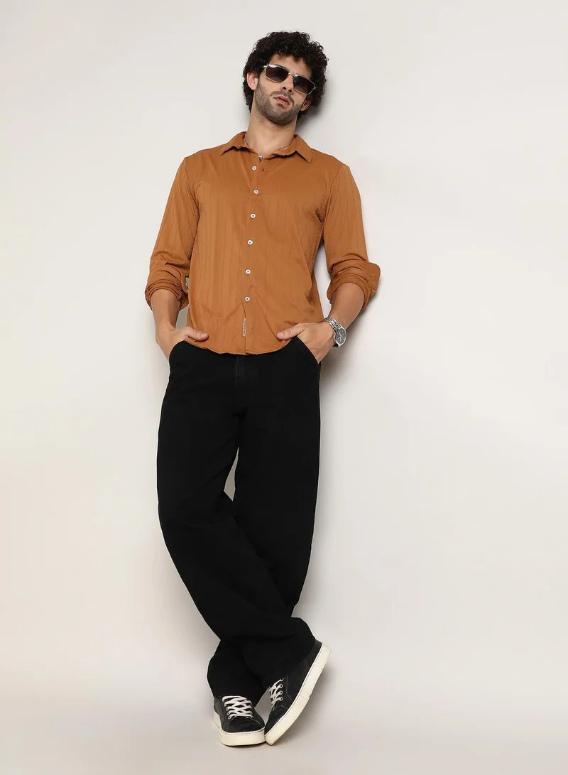 Campus Sutra  Men's Sepia Brown Spiralknot-Tactile Shirt for Men | Best Price UAE