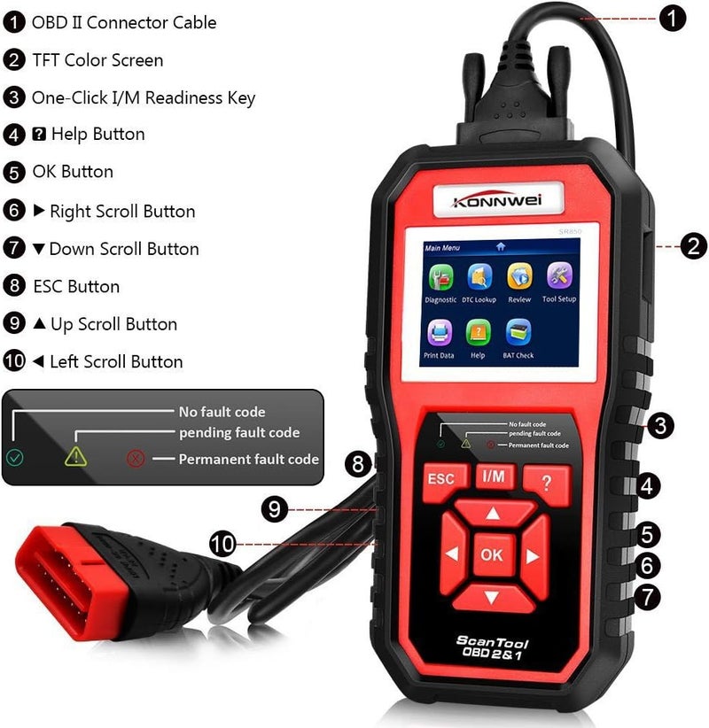 KONNWEI OBD2 Scanner KW850 - Universal Vehicle Diagnostic Tool for O2 Sensor Systems and Check Engine Light - Image 5