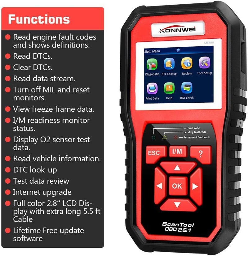 KONNWEI OBD2 Scanner KW850 - Universal Vehicle Diagnostic Tool for O2 Sensor Systems and Check Engine Light - Image 3