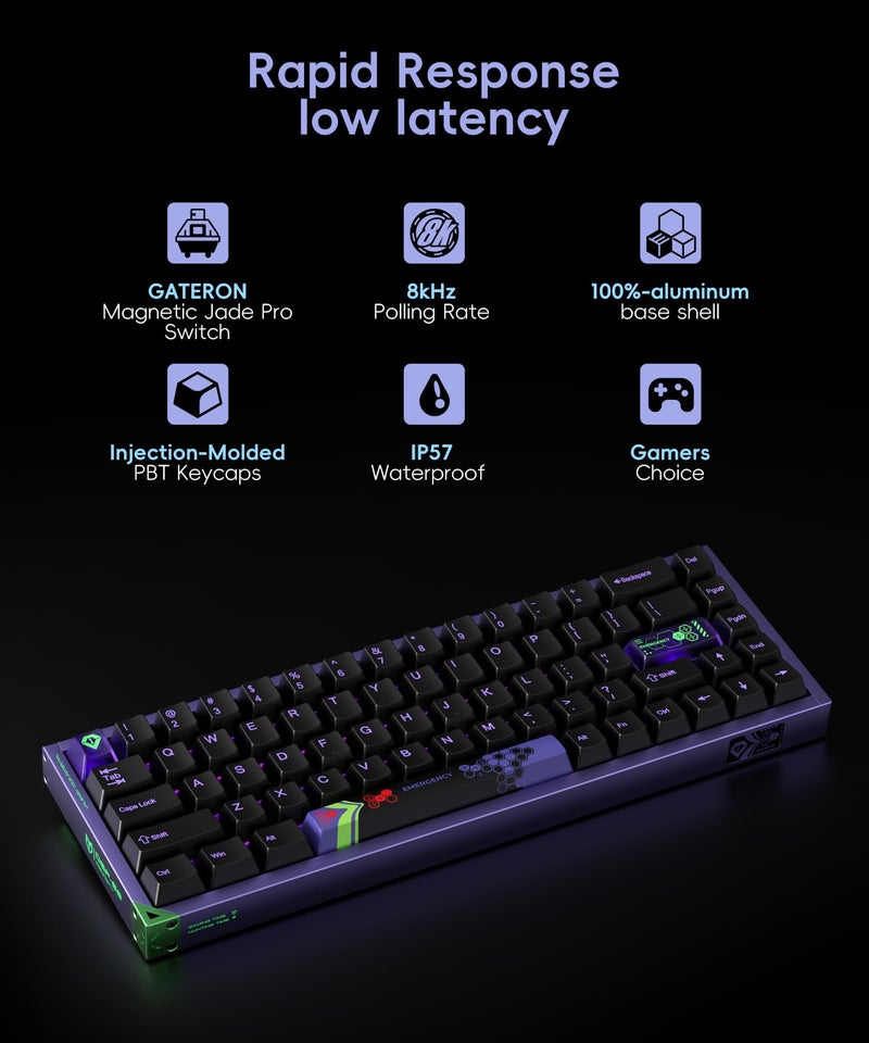 Piifox Defender 68 PC Gaming Keyboard Wired, 0.01mm Precision Magnetic Switch Hot Swappable, PBT Keycaps, RGB, 128K Polling Rate, IP57, Full Aluminum CNC Housing, Compatible with Mac(Purple) - Image 1