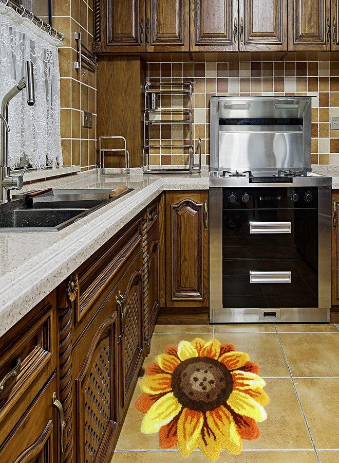 UKELER سجادة استحمام UKELER على شكل زهرة دوار الشمس للحمام 2' قابلة للغسل ناعمة سجادات منطقة مطبخ غير قابلة للانزلاق ماصة لمياه الاستحمام، صفراء - Image 3