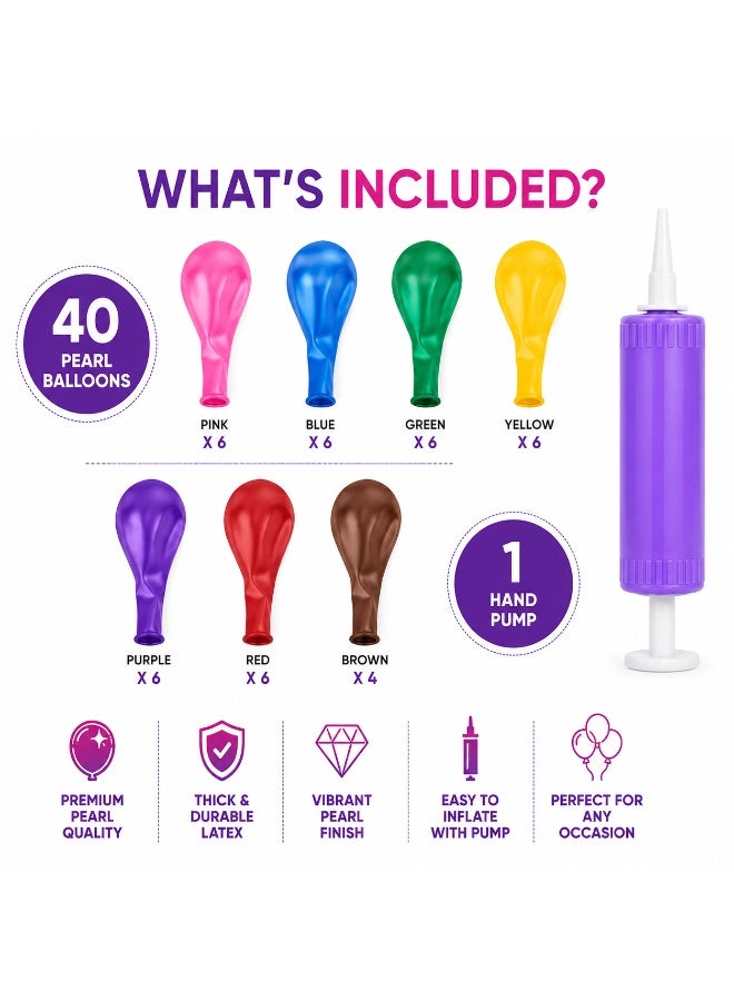 CHEEMAISTIC 41 PCS Party Balloon Decoration Kit, Mini Pearl Latex Balloons with Hand Pump, 40 Assorted Color Balloons for Birthday, Wedding, Baby Shower, Anniversary, Festival & DIY Party Decorations - Image 2