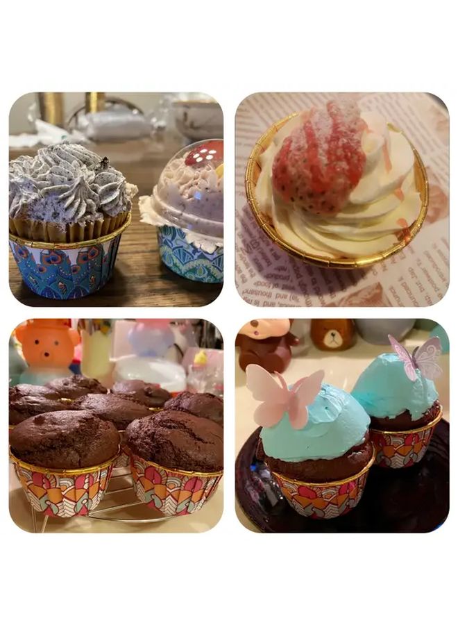 Bohemian No 2 Disposable Paper Cupcake Liners With Lids Heat Resistant Glossy Floral Geometric Designs - Image 2