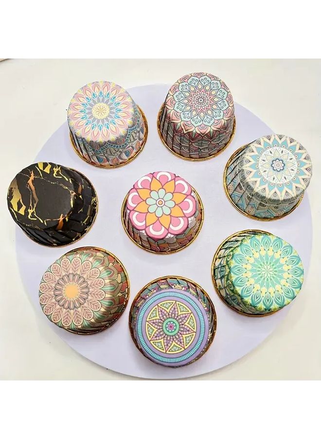 Bohemian No 2 Disposable Paper Cupcake Liners With Lids Heat Resistant Glossy Floral Geometric Designs - Image 5