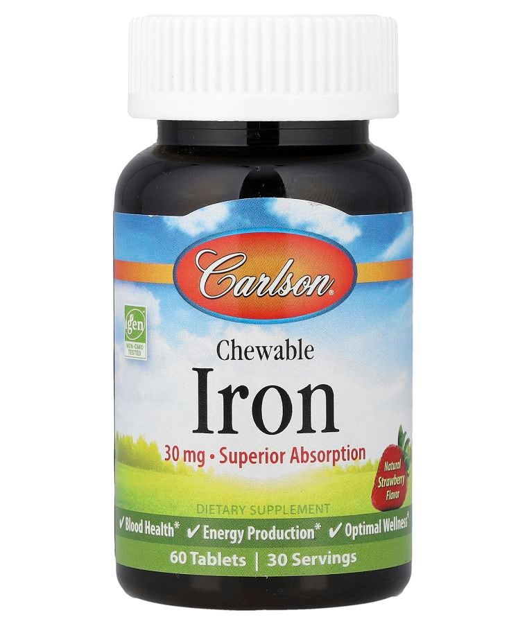 حديد قابل للمضغ بنكهة الفراولة الطبيعية 60 قرص (15 ملغ لكل قرص)