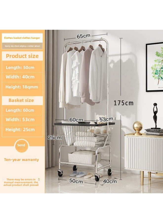Mobile Display Clothes Hanger Floor-standing Cart Clothing Store Display Rack Women's Clothing Special Shelf Shopping Cart Storage Rack-Color: Storage Basket + Clothes Drying Rack + Rubber Wheel + Edging  - Image 1
