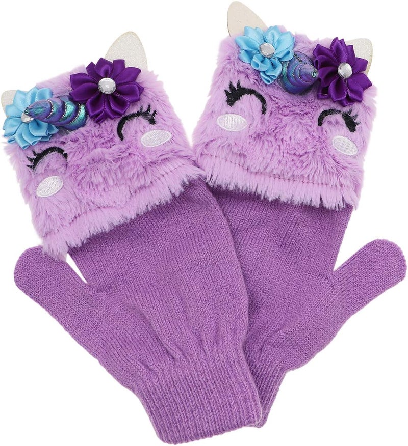 Newfancy Kids Unicorn Flip Top Gloves with Mitten Cover Knitted Winter Fingerless Convertible Mittens for Boy Girls Toddler - Image 2