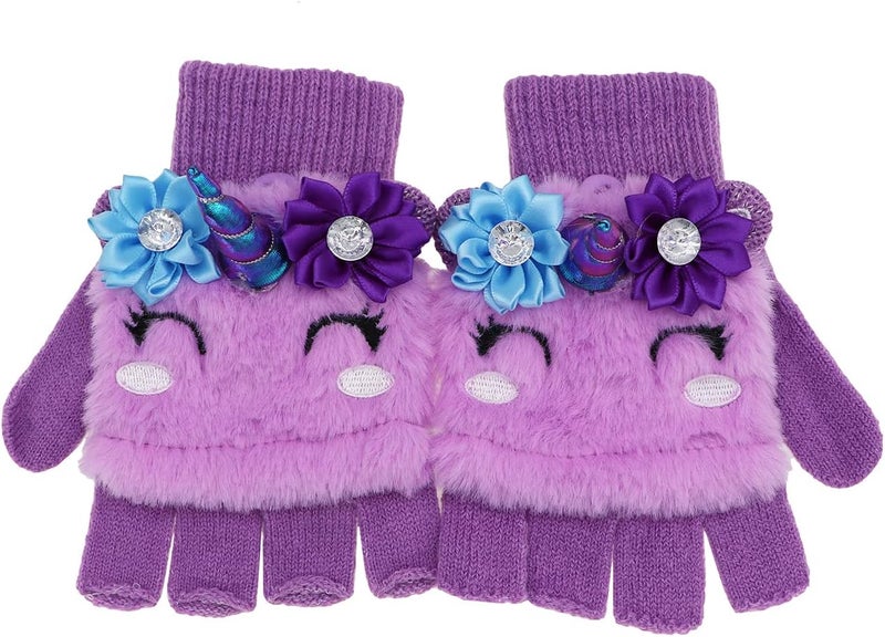 Newfancy Kids Unicorn Flip Top Gloves with Mitten Cover Knitted Winter Fingerless Convertible Mittens for Boy Girls Toddler - Image 5