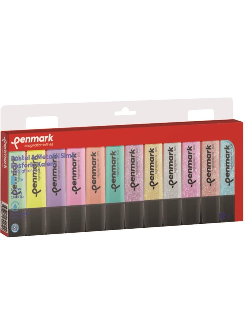 Highlighter Pen 12 Pack Acetate Mixed Color 6 Pastel + 6 Glitter - pzsku/ZF9D4A366223BD682EB85Z/45/_/1734929816/27a701ff-1fef-4faf-b1a1-4a063344e2b0