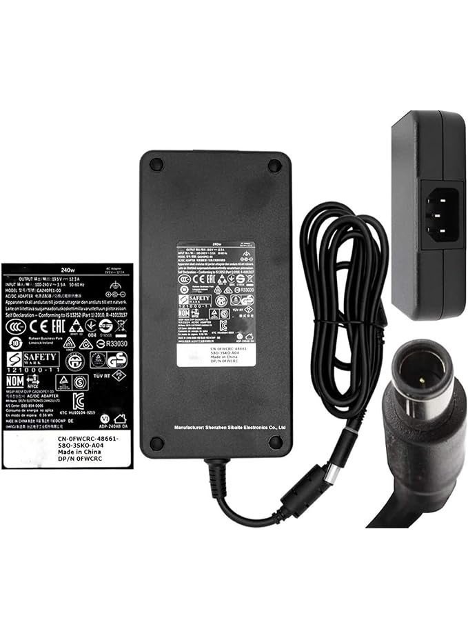 240W 19.5V 12.3A Laptop Charger Power Supply Adapter for Dell Alienware M17x R4, M18x, X51 & Precision M6400, M6500, M6600, M6800 (GA240PE1-00 / PA-9E) with Heavy-Duty Power Cord - Image 1