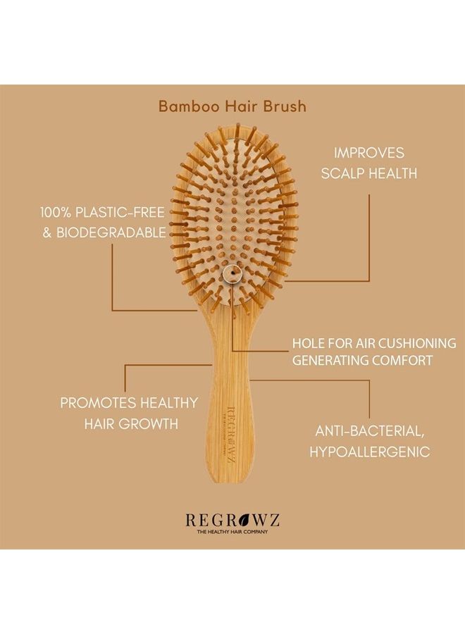 Bamboo Paddle Hair Brush with Round Bamboo Bristles - Detangling Hair Brush - Scalp Massage - Eco-Friendly - Unique Shape