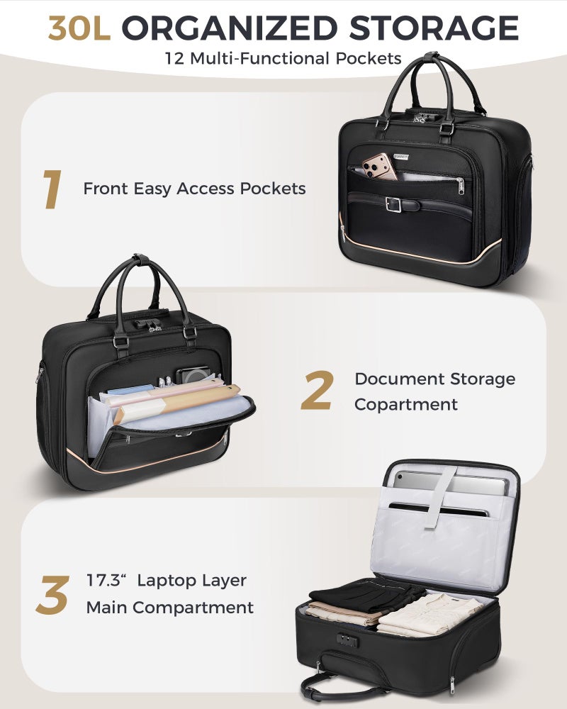 Ytonet Rolling Laptop Bag, 17.3 In Rolling Briefcase for Men Women with Accordion File Pockets, Anti Theft Laptop Bag with Wheels, Professional Roller Underseat Bag for Travel Work Teacher, Black - Image 3