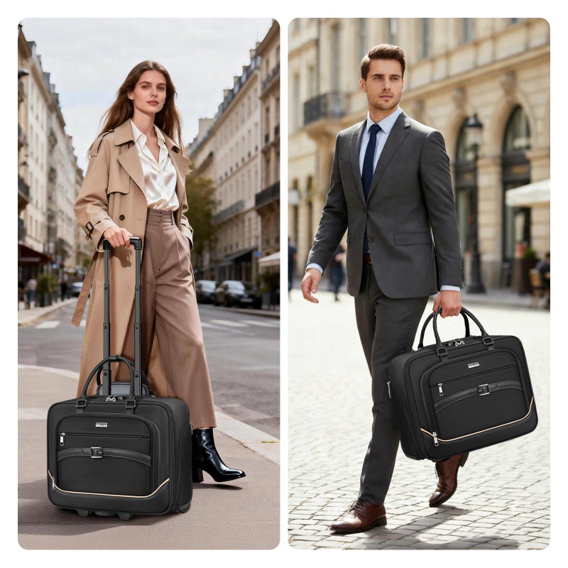 Ytonet Rolling Laptop Bag, 17.3 In Rolling Briefcase for Men Women with Accordion File Pockets, Anti Theft Laptop Bag with Wheels, Professional Roller Underseat Bag for Travel Work Teacher, Black - Image 2