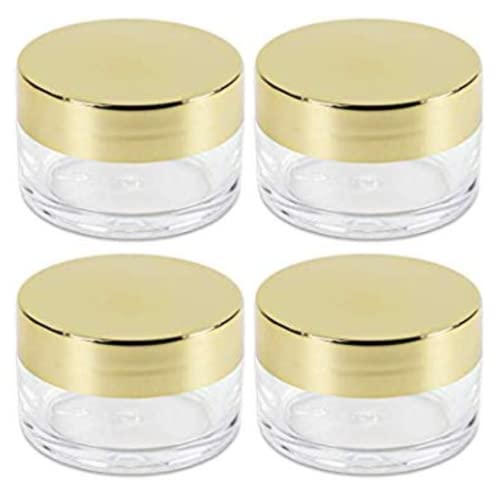 Devinez Multipurpose (Pack of 4) Round Clear Glass Cosmetic Jars,30gm with Inner Liners and Golden Lids, Travel Jars, Refillable for Makeup, Cream, Lotion, Sugar Scrubs, Eye Shadow Paint, Jewelry - Image 1