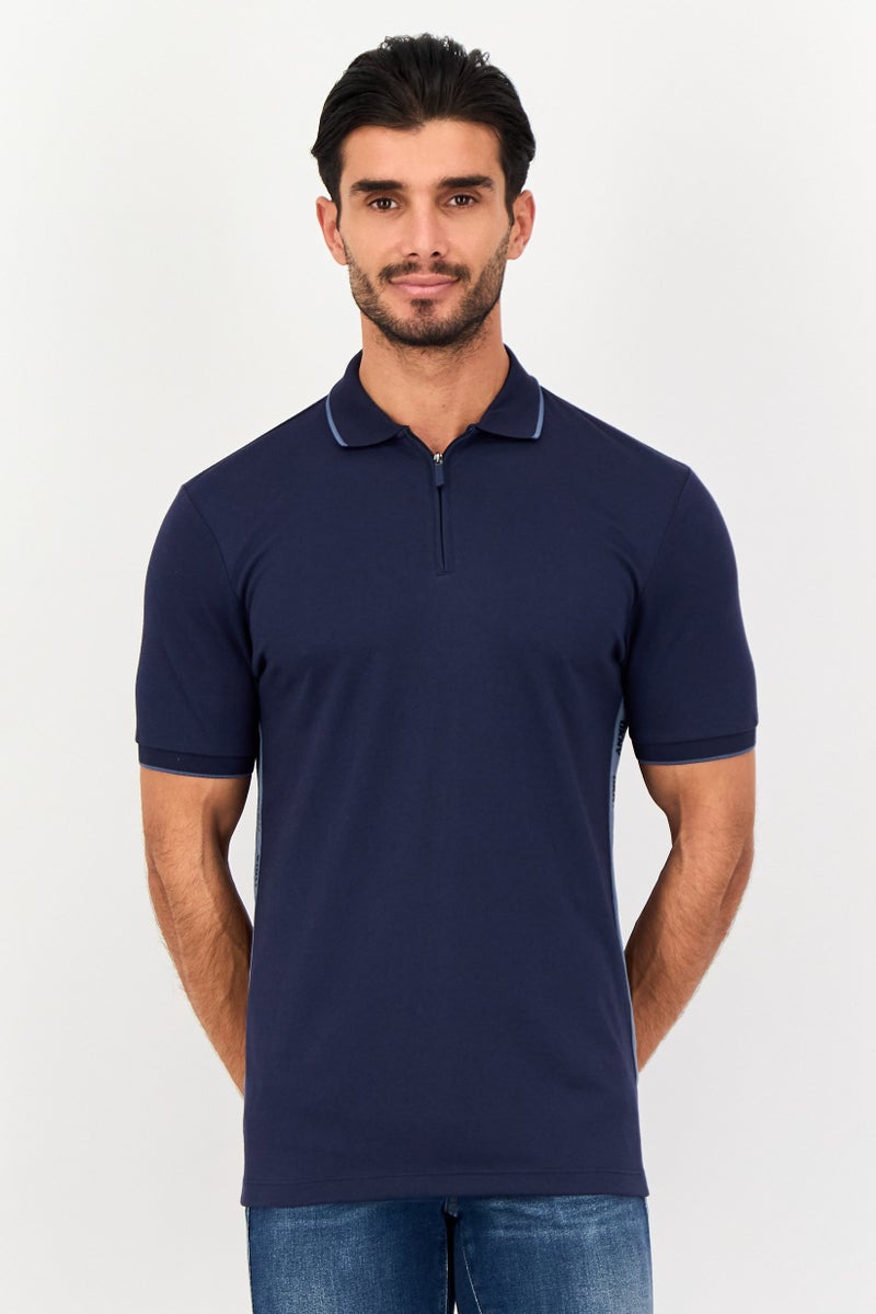 DKNY Men Regular Fit Short Sleeve Brand Logo Polo Shirt, Navy - Image 1