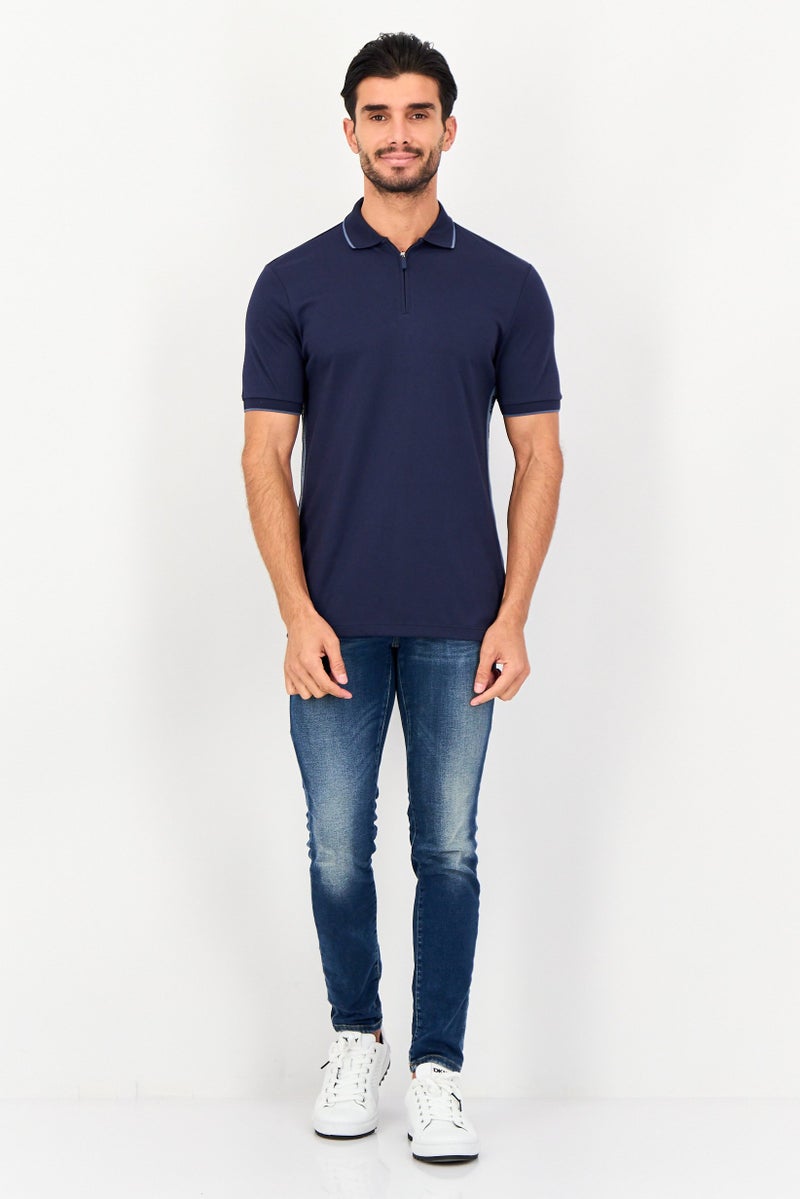 DKNY Men Regular Fit Short Sleeve Brand Logo Polo Shirt, Navy - Image 2
