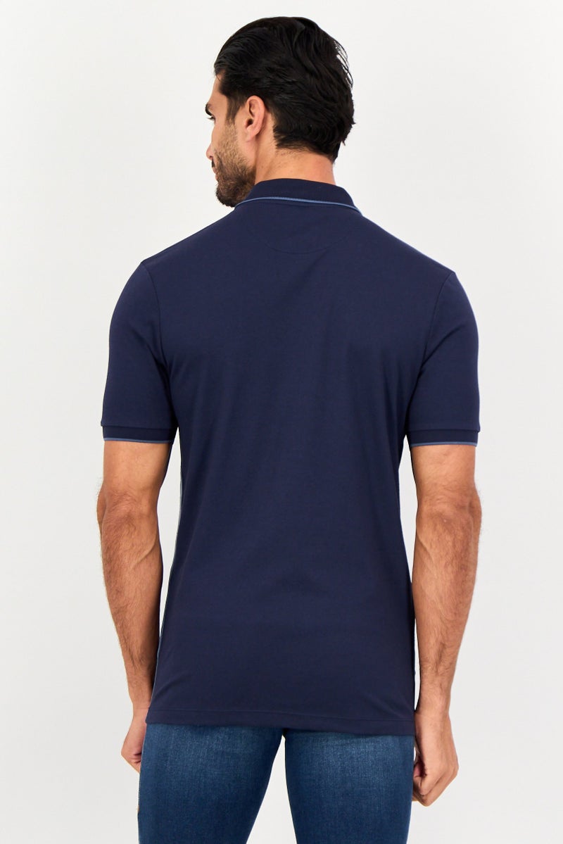 DKNY Men Regular Fit Short Sleeve Brand Logo Polo Shirt, Navy - Image 4