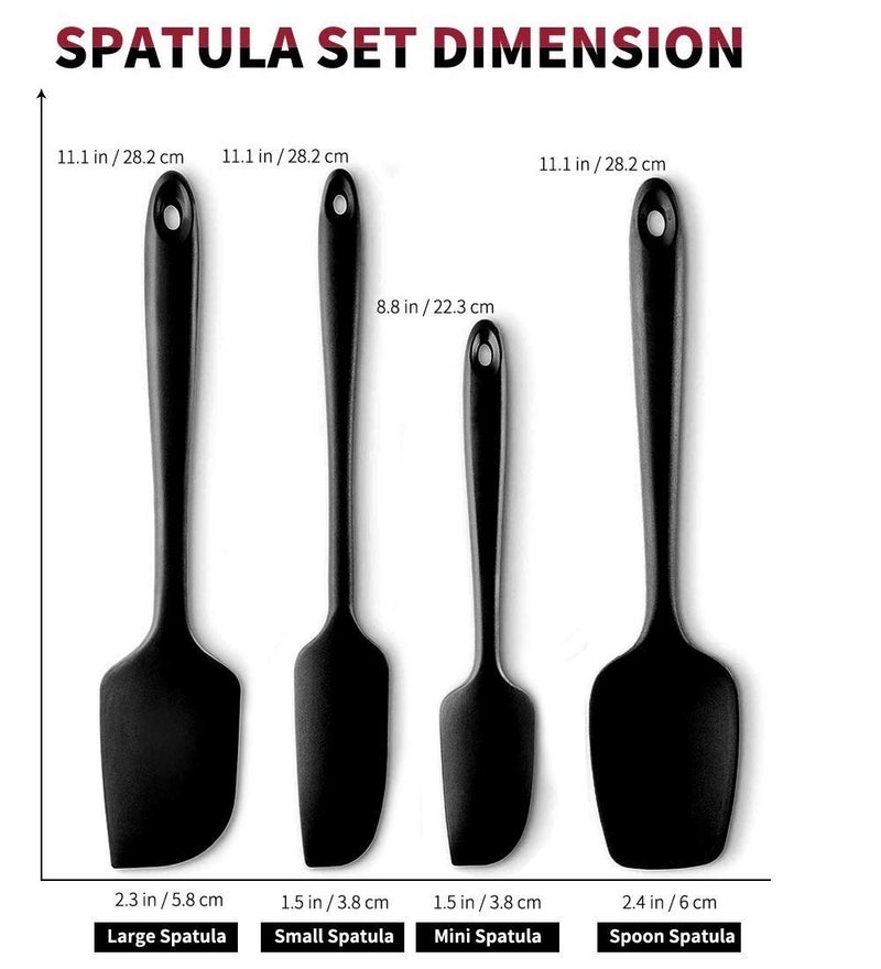 P-Plus International Silicone Spatula Set 4-pcs - 446ºF Heat-Resistant Baking Spoon Spatula - Seamless One-Piece Design Easy to Clean - Non-Stick Silicone Stainless Steel Core (Spatula 4A Black) - Image 5