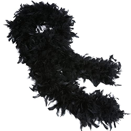 THARAHT Black Chandelle Turkey Feather Boa 2 Yards 40g for DIY Craft Home Dancing Wedding Party Halloween Costume Decoration Feather Boa - Image 1
