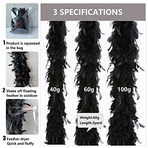 THARAHT Black Chandelle Turkey Feather Boa 2 Yards 40g for DIY Craft Home Dancing Wedding Party Halloween Costume Decoration Feather Boa - Image 2