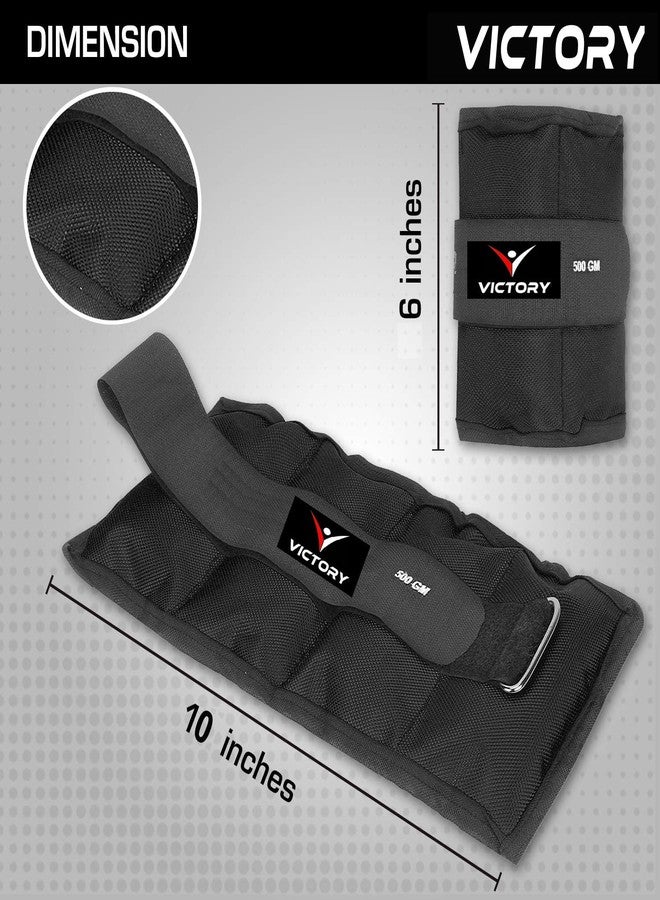 VICTORY Professional Wrist/Ankle Weight Pair | Resistance Exercise | Wrist Ankle | Fitness Band | Unisex Workout Equipment | Finest-Quality Polyester Fixed (500gm Pair, Black) - Image 4