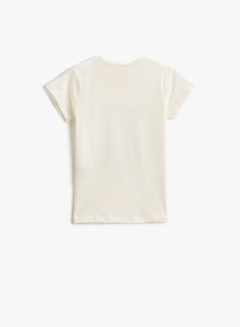 كوتون Unicorn Sequined T-Shirt Short Sleeve Crew Neck