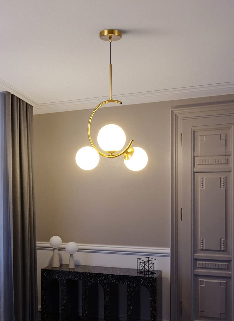 WHITERAY Corded Electric, Metal Hanging Light with Glass Shade, Gold (C-3 Gold, with Bulb) - Image 2