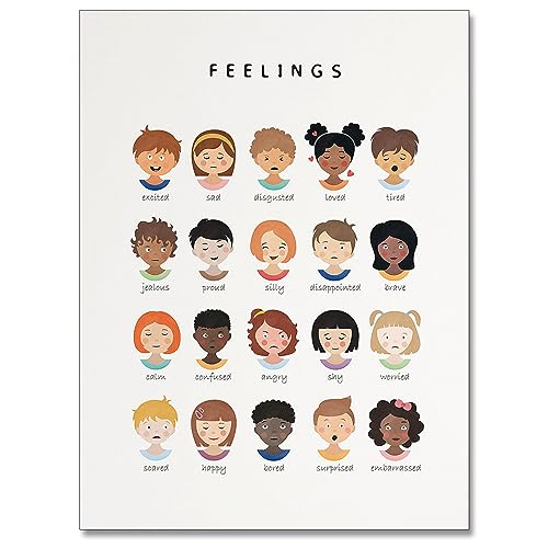 uoyien Feelings Chart And Emotions Poster For kids Mental Health Awareness Canvas Wall Art Special Emotions Faces Calm Corner Prints Classroom Social Worker Office Decor 12x16in Unframed - Image 1