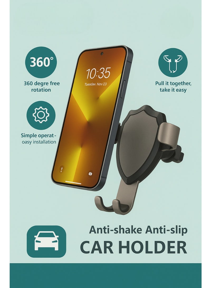 ترينفي حامل هاتف للسيارة بفتحة تهوية مع خطاف، دوران حر 360 درجة - مشبك تثبيت عالمي بدون استخدام اليدين للهواتف الذكية، متوافق مع iPhone 16/15/14/13/12 Pro Max/Plus، Samsung S25/S24/S23/S22/Z Flip - Image 2