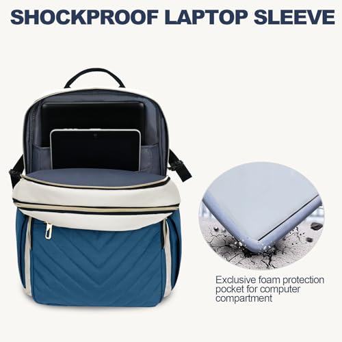 VANKEAN Laptop Backpack for Women with Pouch Pocket for Large Capacity Tumbler, 15.6 Inch Laptop Computer Bag Travel Backpack Purse,Waterproof Work Business College Teacher Bags, Beige-Haze blue - Image 5