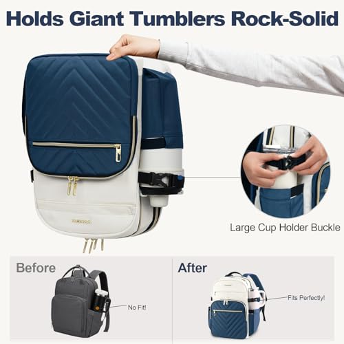 VANKEAN Laptop Backpack for Women with Pouch Pocket for Large Capacity Tumbler, 15.6 Inch Laptop Computer Bag Travel Backpack Purse,Waterproof Work Business College Teacher Bags, Beige-Haze blue - Image 2