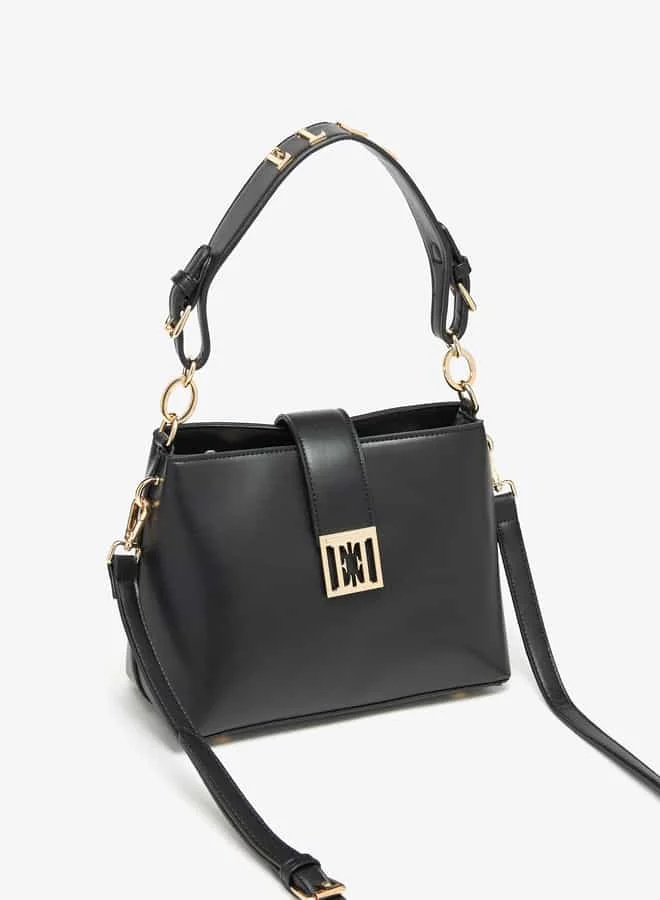 ELLE Women Solid Crossbody Bag with Button Closure and Adjustable Strap