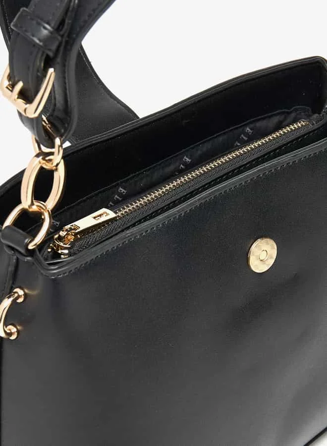ELLE Women Solid Crossbody Bag with Button Closure and Adjustable Strap