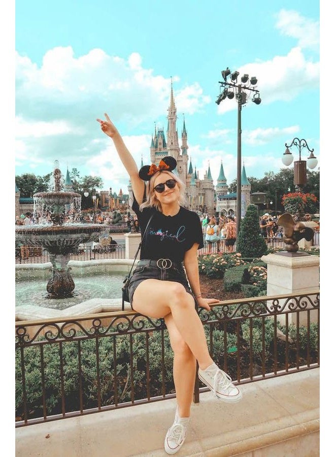 UNIQUEONE Magical Shirt for Women Magic Kingdom Tshirt Family Vacation Tee Castle Graphic Short Sleeve Tops, Black, M - Image 3