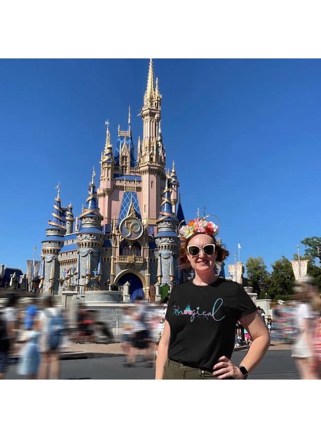 UNIQUEONE Magical Shirt for Women Magic Kingdom Tshirt Family Vacation Tee Castle Graphic Short Sleeve Tops, Black, M - Image 4