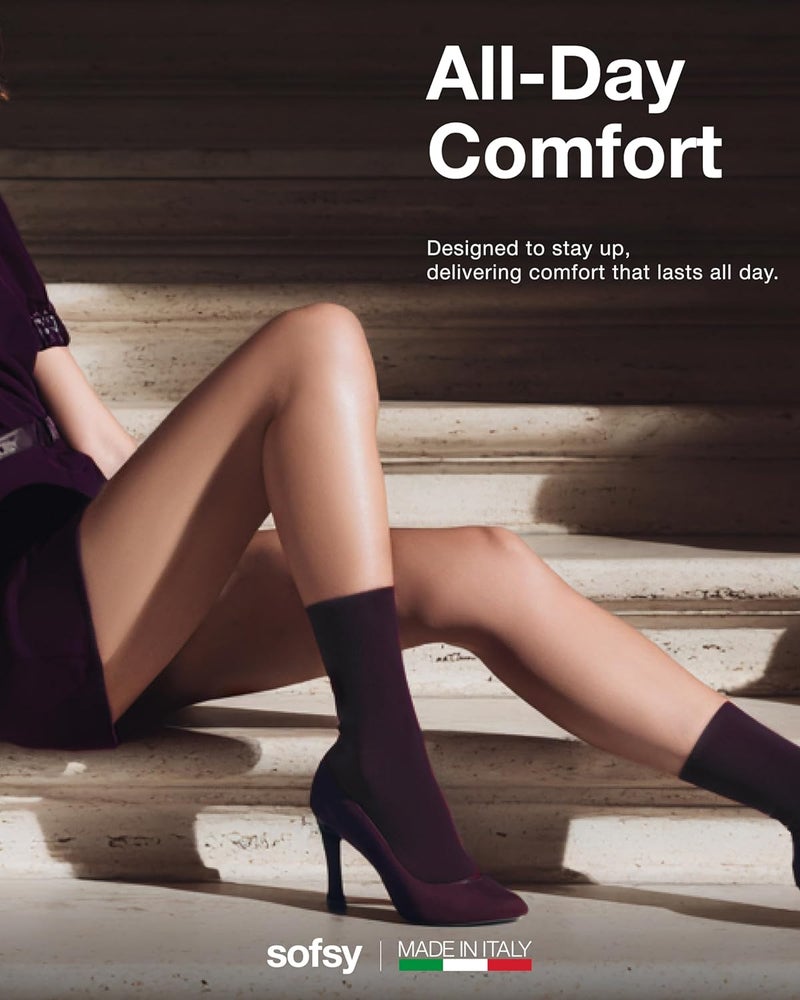 sofsy Italian High-Fashioned Ankle Socks - 40 Den Semi Sheer Nylon Stockings for Women | Durable, Soft, Low-Cut Design - Image 3