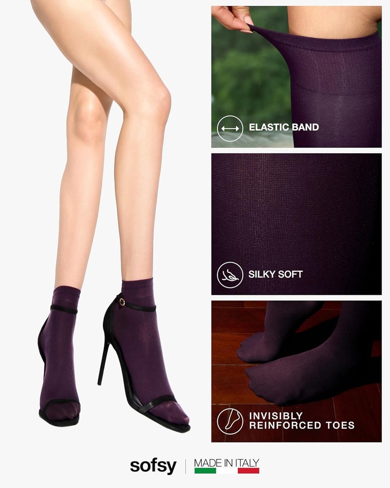 sofsy Italian High-Fashioned Ankle Socks - 40 Den Semi Sheer Nylon Stockings for Women | Durable, Soft, Low-Cut Design - Image 4