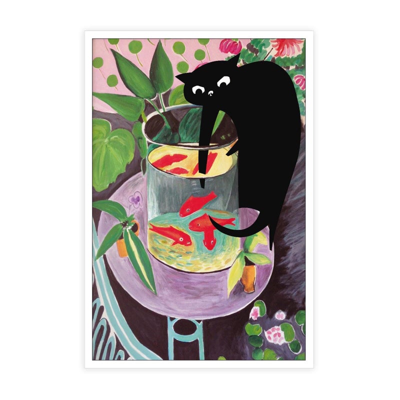 TYOHU Retro Matisse Goldfish And Cat Posters Trendy Funny Black Cat Wall Art Prints Cute Colorful Table Goldfish Prints Painting For Home Bedroom Dorm Wall Decor 12x16in Unframed - Image 2