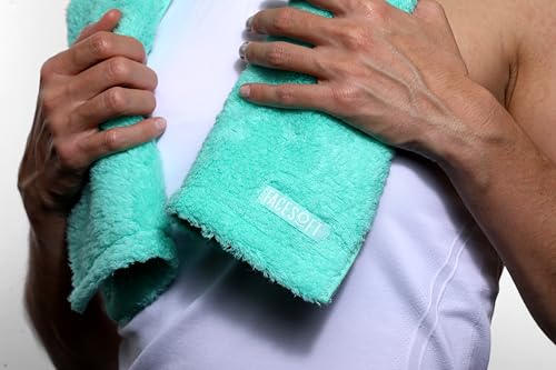 FACESOFT Eco Friendly Gym Towel for Working Out - Soft and Absorbent Cotton Exercise - No Synthetic Microfibers or Plastics - Sweat Towel for Gym, Fitness, Sports, Yoga - Aqua - 1 Pc - Image 4